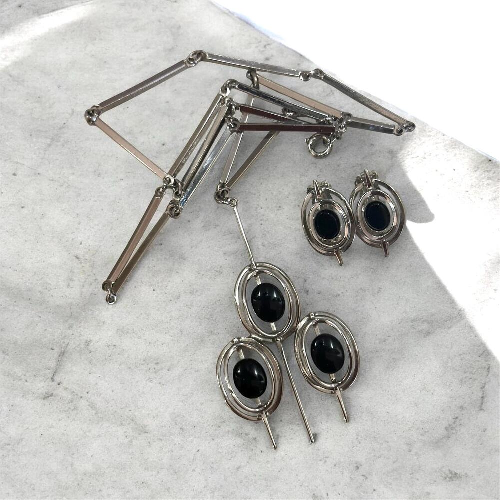 Lydia Fast LF 925 Sterling Silver Black Gemstone Modernist Jewelry